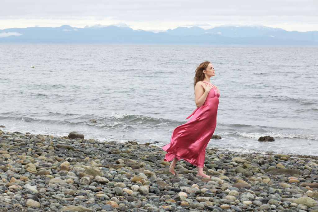 Model walking on the beach