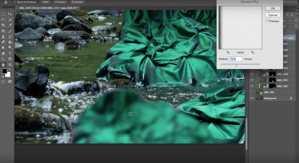Using the Gaussian blur filter on the dress